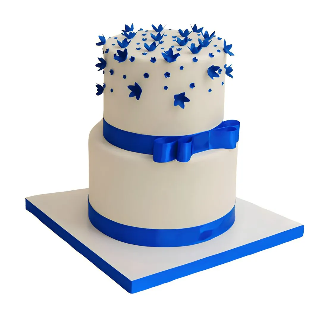 Blue Bow 2 Tier Truffle Cake