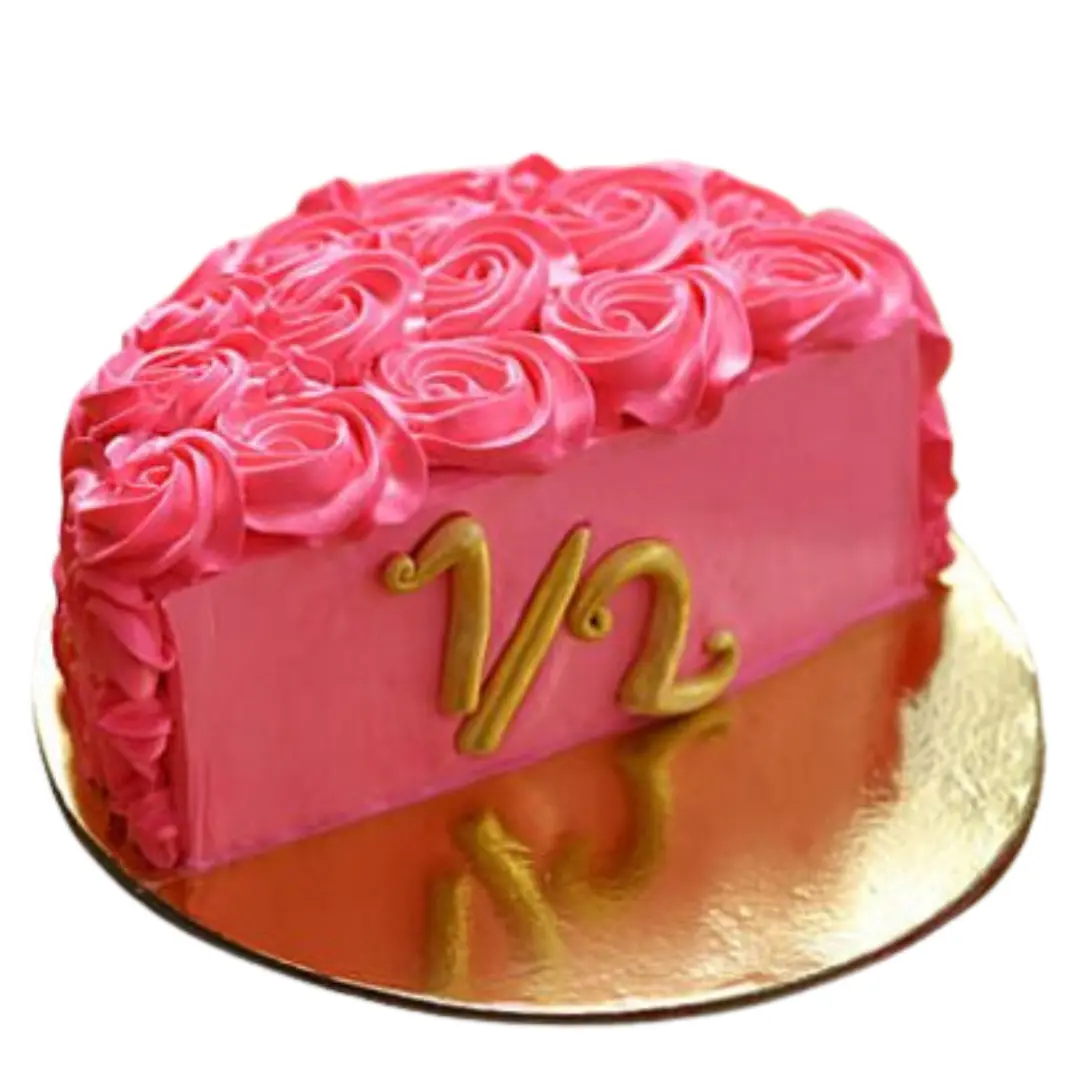 Half Rose Pink Floral Strawberry Cake