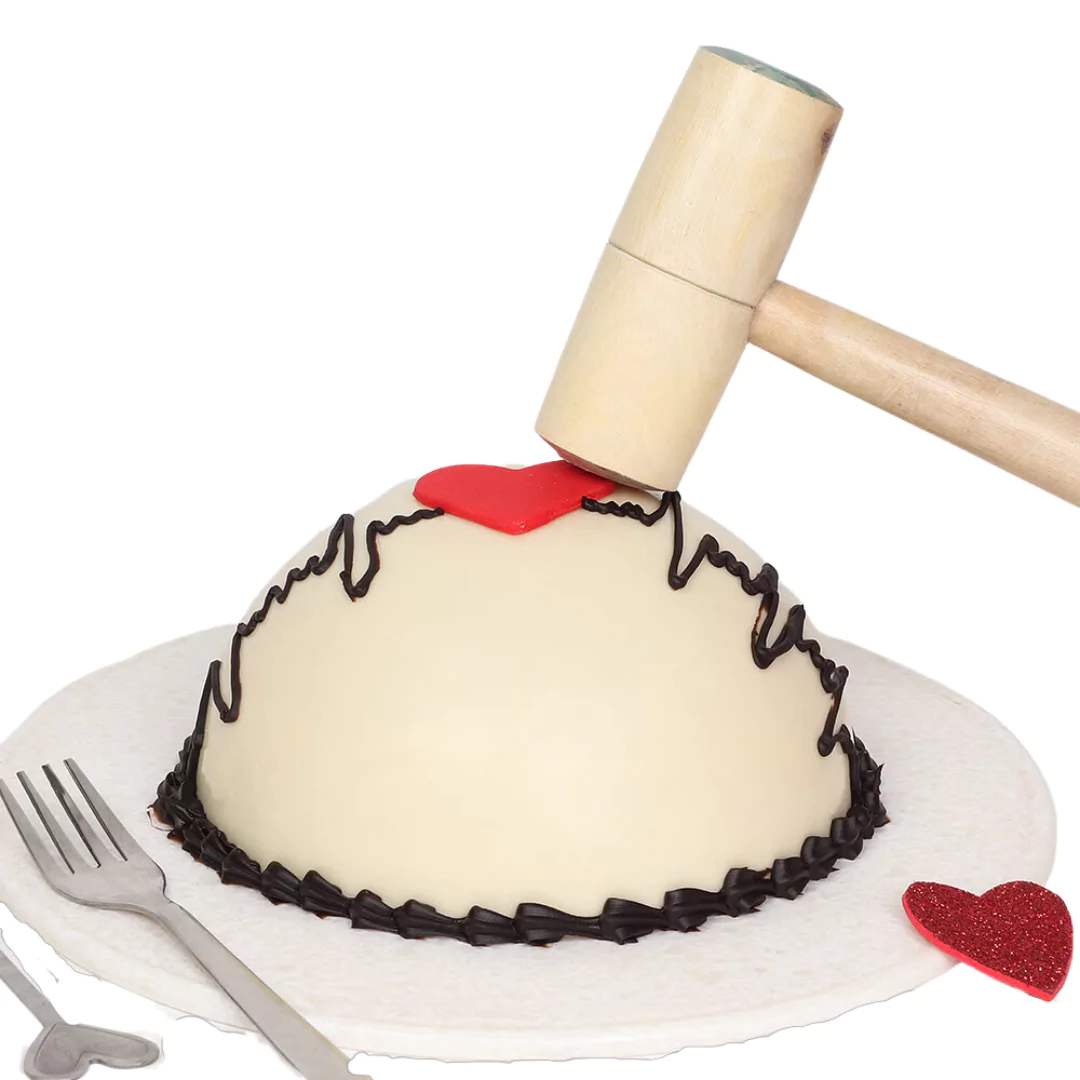 Round Red Velvet Pinata Hammer Cake